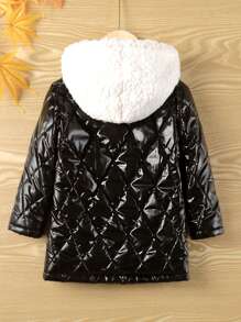 SHEIN 男小童翻蓋口袋插肩袖連帽絎縫外套