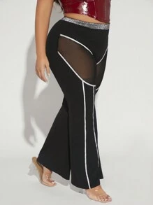 SHEIN SXY Talla grande Pantalones acampanados de malla transparente ribete en contraste