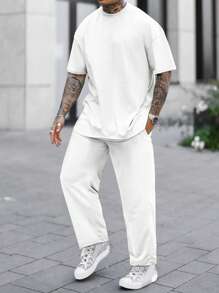 Manfinity Homme 寬鬆款男士純色t恤和彈性束腰褲 - 白色 - 查看 1