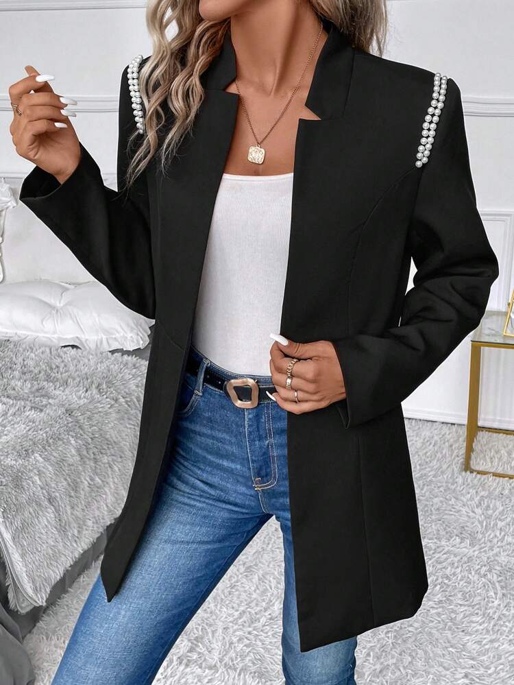 Pearls Beaded Open Front Coat