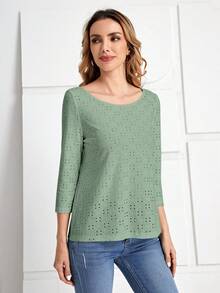 EMERY ROSE Camiseta con bordado con ojal - verde menta - Ver 6