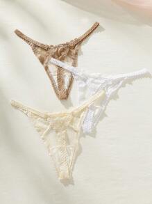 SHEIN 3packs Lace Trim Thong Sexy Lingerie - Multicolor - View 2