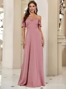 SHEIN Belle 胸部褶皺洋裝 - 藕粉色 - 查看 5