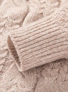 男士高領麻花編織套頭毛衣 - 米色 - 查看 5