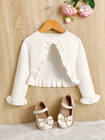SHEIN Young Girl Elegant Cropped Cardigan With Round Neck And Long Sleeve For Autumn And Winter