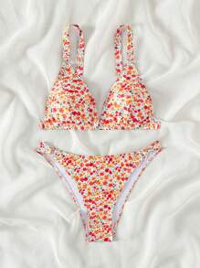 SHEIN Swim 夏季沙灘小花三角比基尼套裝，新年新品 - 彩色 - 查看 7