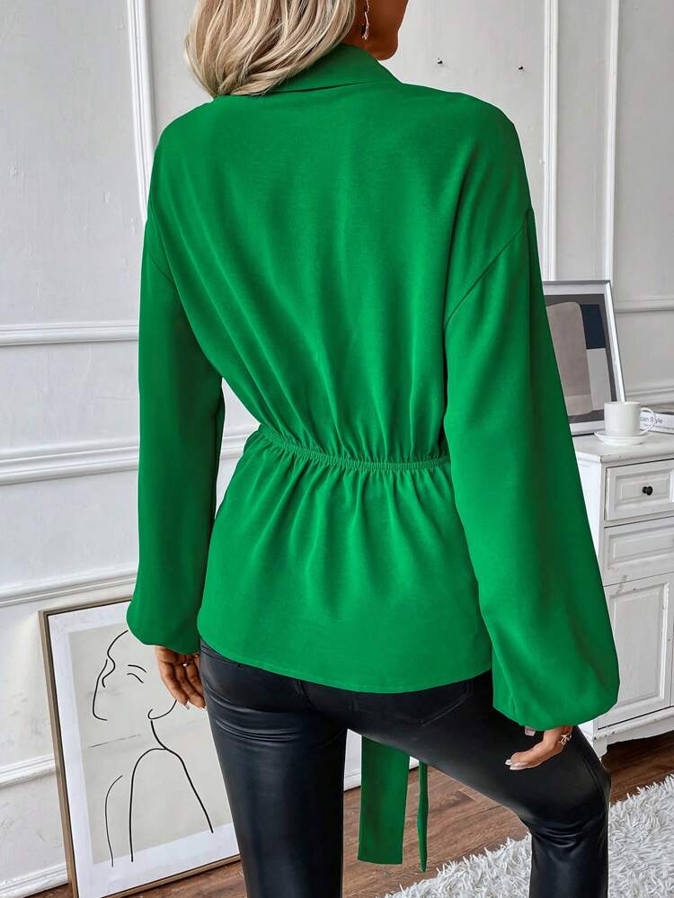 Solid Knot Front Button Front Shirt