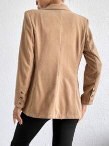 SHEIN Essnce Lapel Neck Double Button Flap Detail Blazer - Camel - View 2