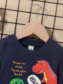 SHEIN Baby Boy Dinosaur & Slogan Graphic Tee - Navy Blue - View 4