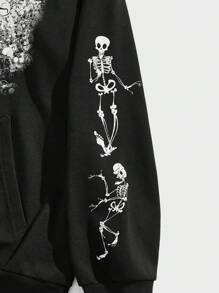 ROMWE MEN Corpse Bride | ROMWE Áo hoodie dây rút đồ họa hình chữ & hình cho chàng trai - màu đen - Xem 3