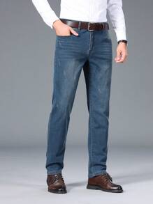Manfinity Mode Men Slant Pocket Straight Leg Jeans Without Belt - Blue - View 4
