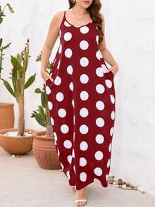 EMERY ROSE Plus Polka Dot Print Cami Dress - Red and White - View 4