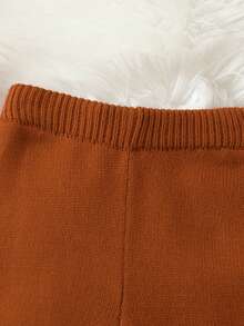 SHEIN 女小童幾何圖案喇叭針織長褲 - 棕色 - 查看 5