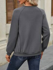 EMERY ROSE Dandelion Print Raglan Sleeve Sweatshirt - Dark Grey - View 2