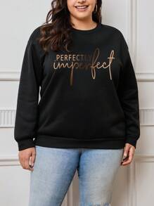 INAWLY Áo nỉ Plus Size Lá thư Giải trí - màu đen - Xem 4