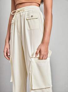In My Nature Flap Pocket Drawstring Waist Outdoor Pants - Beige - View 5