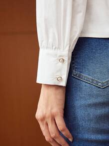 MOTF PREMIUM STUDDED FRILL-NECK BLOUSE