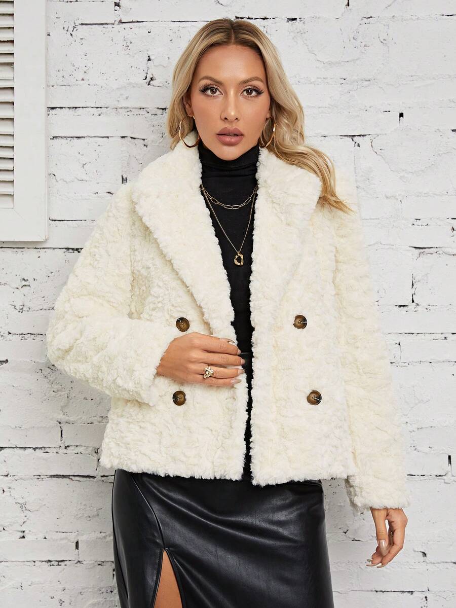 RELISH NOLESS Double Breasted Fuzzy Coat - Beige - View 1