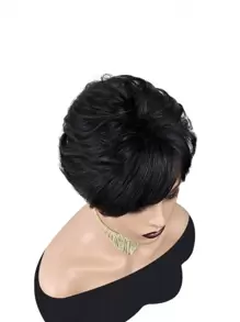 Pelucas De Cabello Humano Corto Ondulado Con Flequillo Estilo Bob Pixie Completo Fabricado Por Máquina Sin Encaje