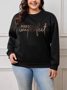 INAWLY Áo nỉ Plus Size Lá thư Giải trí - màu đen - Xem 1