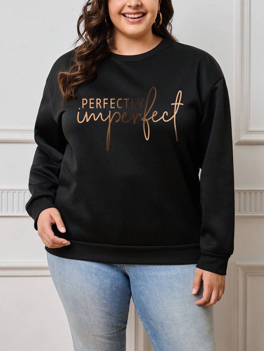 INAWLY Áo nỉ Plus Size Lá thư Giải trí - màu đen - Xem 1