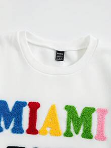SHEIN Unity Thermal Lined Colorful Letter Flocked Sweatshirt - White - View 5