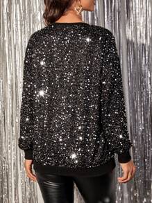 SHEIN Maternity Round Neck Sequin Pullover, For Winter - Silver - View 2