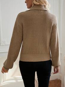 EMERY ROSE Jersey con cremallera media de hombros caídos - Café integral - Ver 2