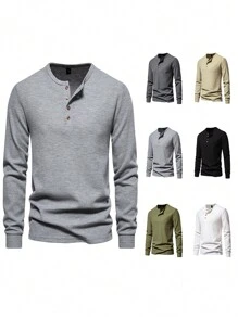 Camiseta de hombre con medio botón, cálida, absorbe el sudor, transpirable - Gris Claro - Ver 5