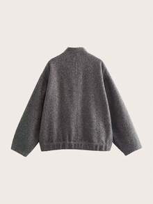 Chaqueta casual de cuello alto con doble bolsillo, otoño - Gris - Ver 3