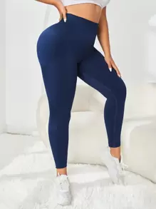 SHEIN Sport Studio Taglie Forti Leggings sportivi monocolore controllo della pancia
