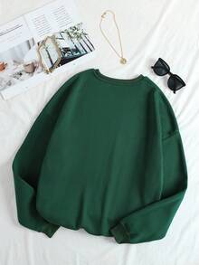 SHEIN EZwear Sudadera estampado de esqueleto con forro térmico - Verde Oscuro - Ver 2