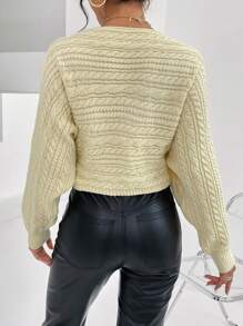 SHEIN Privé Cable Knit Batwing Sleeve Crossover Sweater - Apricot - View 2