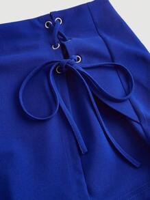SHEIN MOD 前繫帶圍裹側打結裙裤 - 寶藍色 - 查看 3