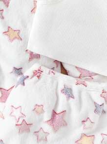 SHEIN Ragazza Tween con modello stelle flanella Cappotto & Top halter & Gonne - Bianco - Visualizzare 4