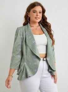 SHEIN Clasi 大碼格紋印花青果領不對稱下擺西裝外套 - 薄荷綠 - 查看 3