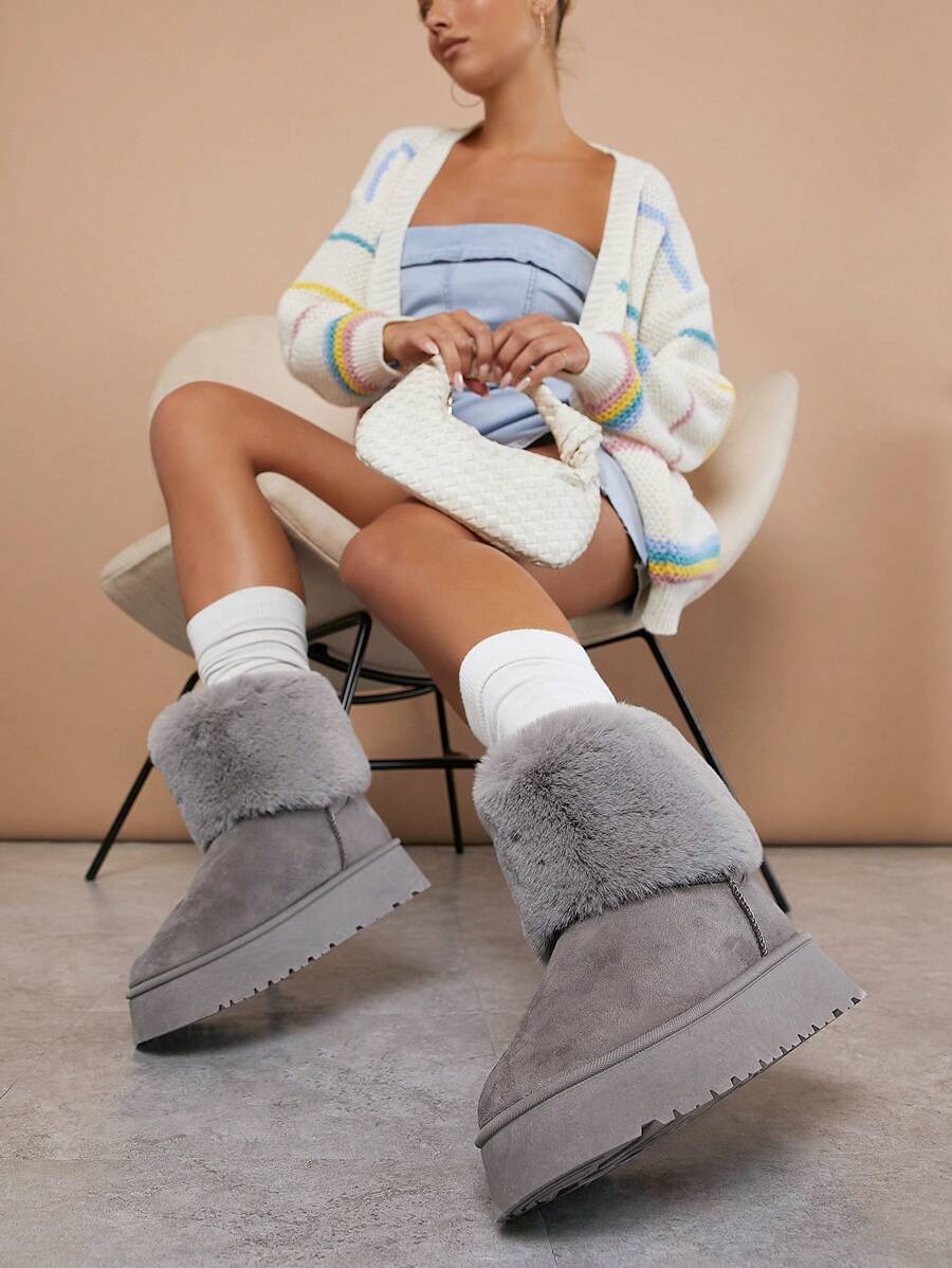 SHUZIA Women's Mid Calf Furry Slouchy Fluffy Kamik Round Toe Boots Summer Shoes Spring Shoes Spring Break Easter For Christmas