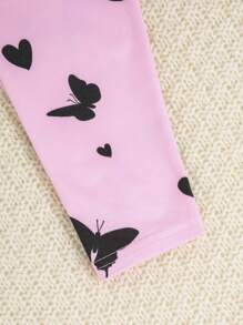 SHEIN Leap Crew Tween Girl Heart & Butterfly Print Tee & Pants Snug Fit PJ Set - Baby Pink - View 4