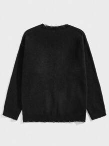 ROMWE MEN Goth Men Spider Web Pattern Drop Shoulder Sweater - Black - View 2