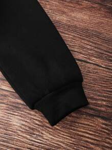 SHEIN Essnce 日月圖案加絨內裏運動衫 - 黑色 - 查看 5