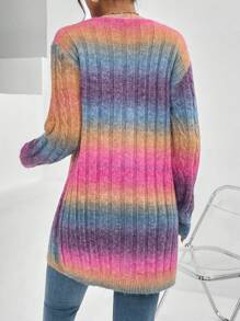 EMERY ROSE Ombre Cable Knit Drop Shoulder Duster Cardigan,Long Sleeve Tops Fall Winter Cloth For Women - Multicolor - View 2