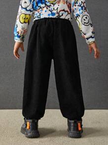 SHEIN Young Boy Slogan Graphic Drawstring Waist Pants - Black - View 4
