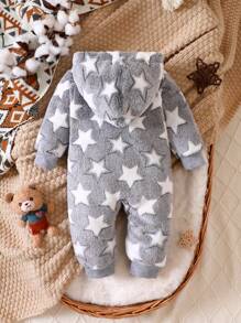 Baby Boy Star Pattern Hooded Teddy Jumpsuit - Multicolor - View 2