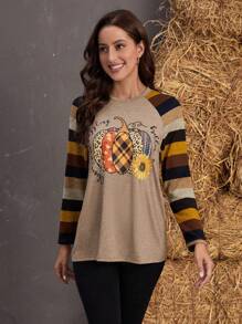 EMERY ROSE Halloween Pumpkin & Slogan Graphic Raglan Sleeve Tee