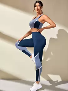 Gameset SHEIN Sport Two Piece Outfits Colorblock Zip Up Sports Set Workout Women Set