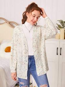 Teen Girl 1pc Cable Knit Drop Shoulder Cardigan - Multicolor - View 1