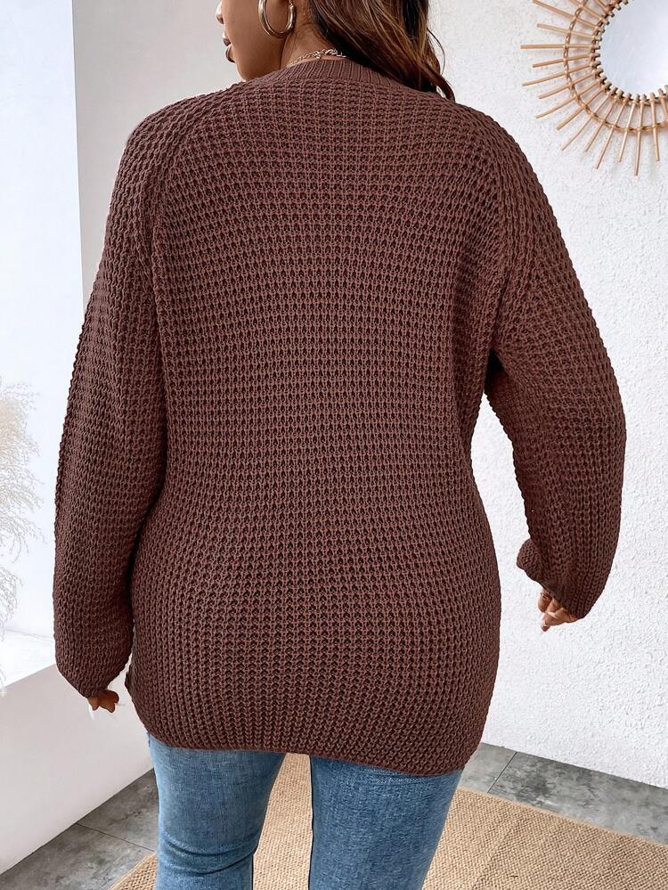 Plus Button Detail Wrap Hem Sweater Knit Pullover Fall Winter Sweater