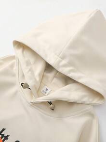 Manfinity EMRG Men Letter Graphic Kangaroo Pocket Drawstring Hoodie - Apricot - View 3