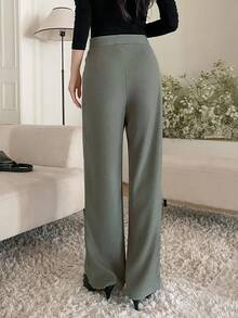 DAZY Pantalones rectos con fruncido - Verde militar - Ver 2