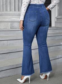 SHEIN Privé Talla grande Jeans de pierna amplia ribete sin dobladillo - Azul lavado medio - Ver 2